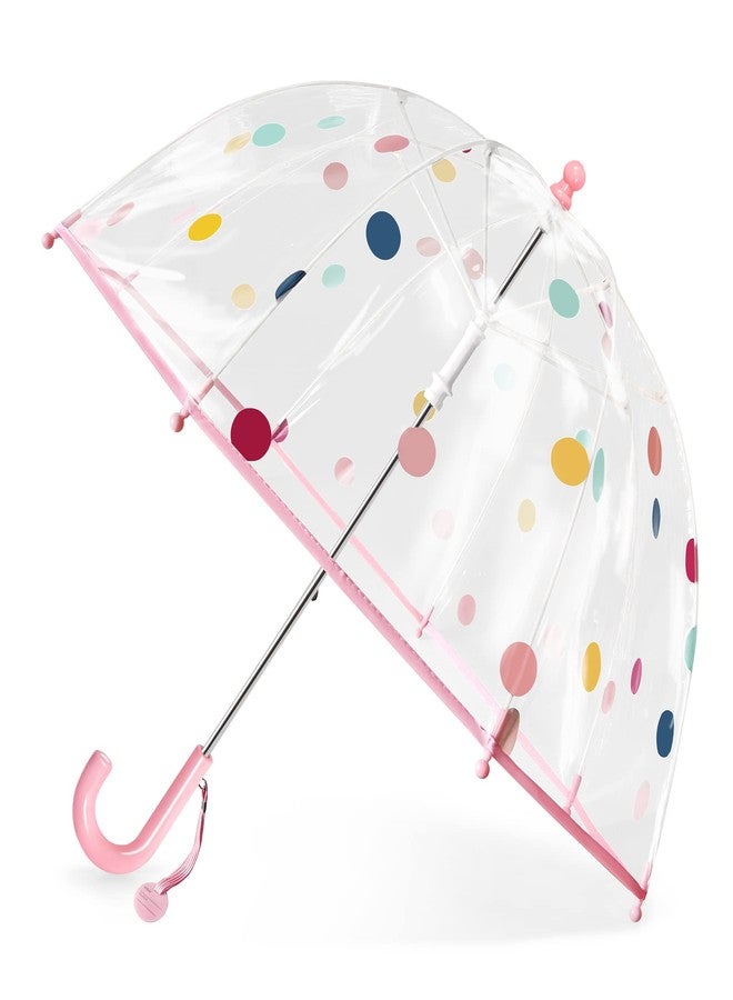 RONIARE Kids Clear Bubble Umbrellas for Rain Dome Windproof Umbrella for Kid Girls and Boys,Dots-Pink - Image 1